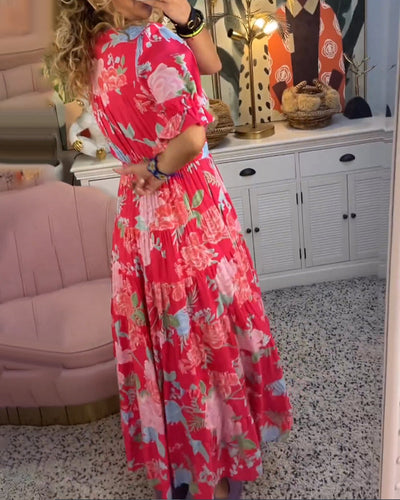 Catrisa™ - Vestido con cuello en V y estampado floral con bolsillos