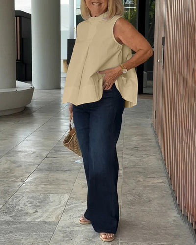 Sana – Blusa lisa sin mangas de estilo minimalista y chic