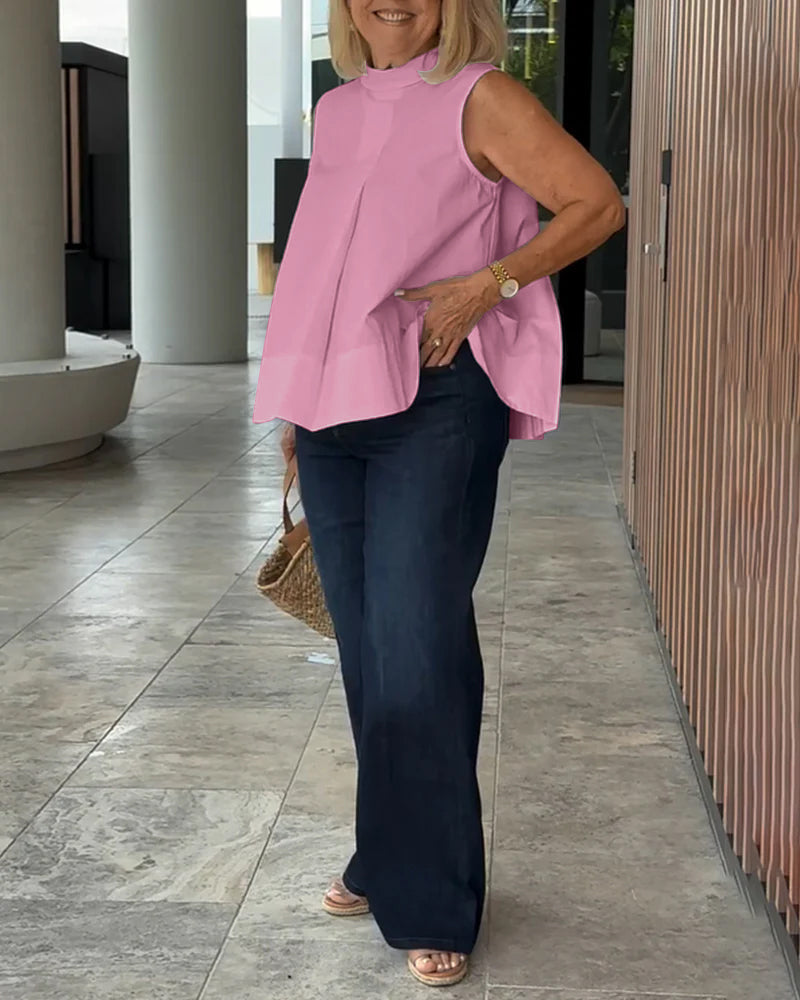 Sana – Blusa lisa sin mangas de estilo minimalista y chic