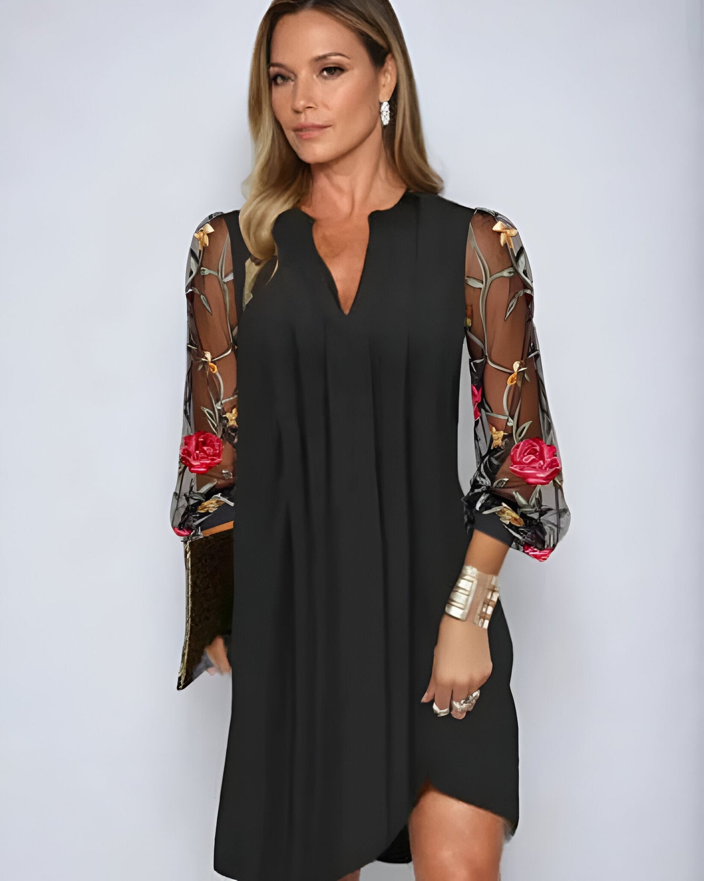 Renée | Elegante vestido largo de mujer con mangas bordadas