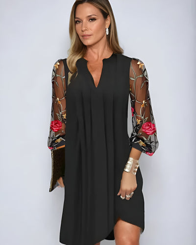 Renée | Elegante vestido largo de mujer con mangas bordadas