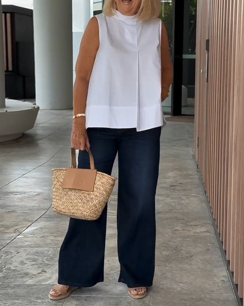 Sana – Blusa lisa sin mangas de estilo minimalista y chic