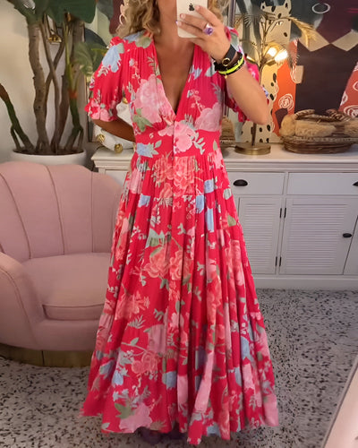 Carine | Vestido con cuello en V y bolsillos con estampado floral