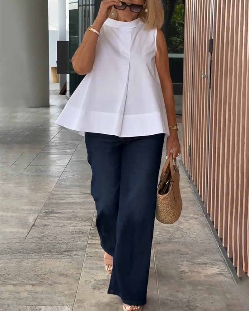 Sana – Blusa lisa sin mangas de estilo minimalista y chic