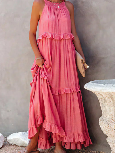 Sarah | Vestido largo con volantes y cuello halter (Casi agotado)