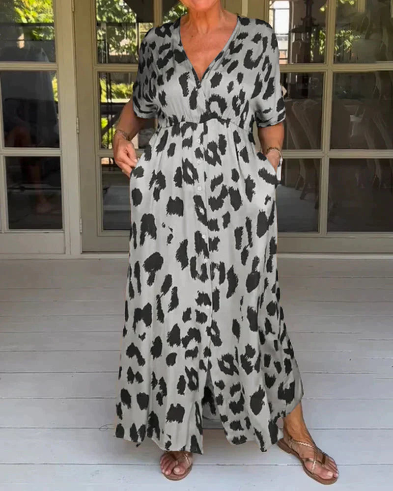 Vestido largo con estampado de leopardo