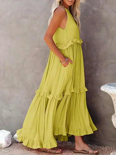 Sarah | Vestido largo con volantes y cuello halter (Casi agotado)