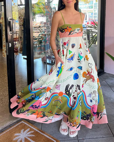 Vestido lencero estampado con una elegante pintura de posicionamiento