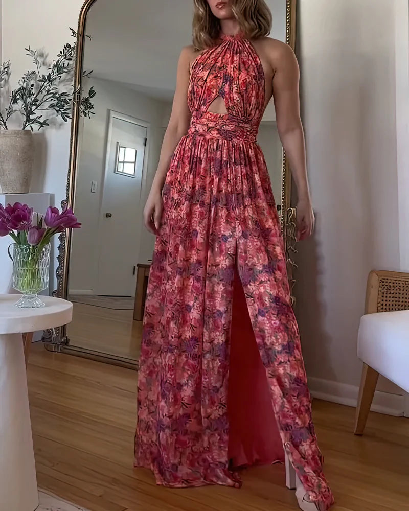 Isa Luna | Vestido largo espalda abierta con estampado floral