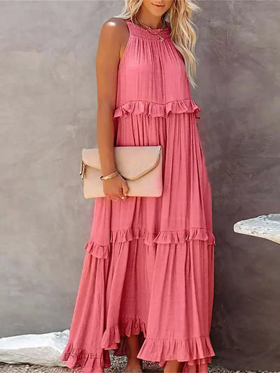 Sarah | Vestido largo con volantes y cuello halter (Casi agotado)