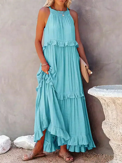 Sarah | Vestido largo con volantes y cuello halter (Casi agotado)