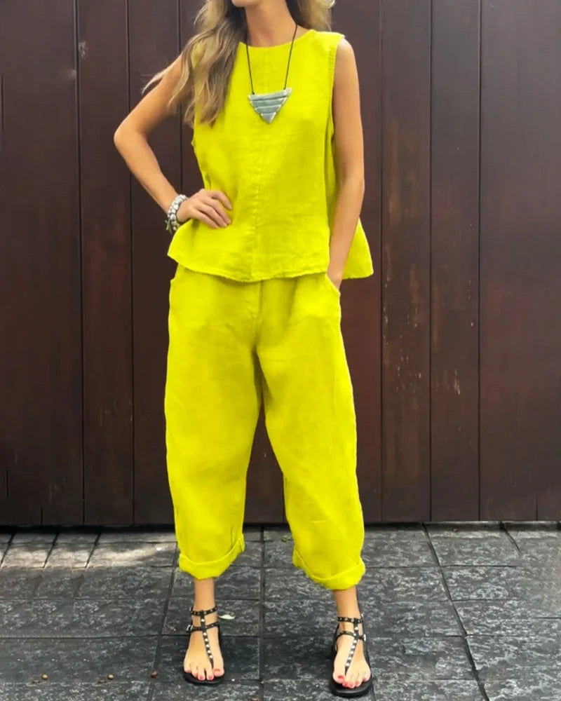 Mayte™ Conjunto casual elegante de dos piezas con chaleco y pantalones sin mangas