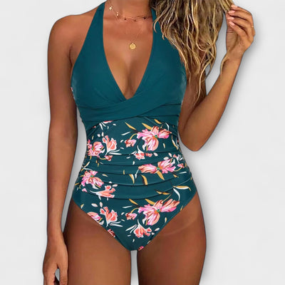 Traje de baño de una pieza con cuello en V