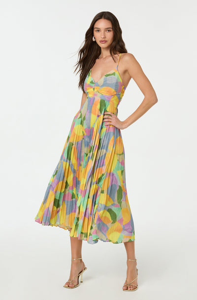 Lisa – Vestido largo plisado con estampado floral