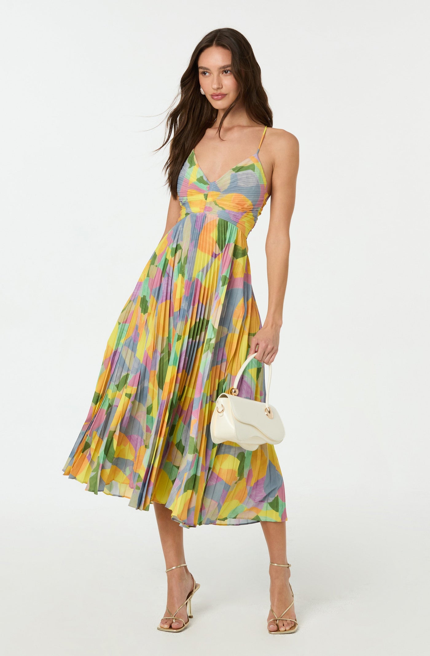 Lisa – Vestido largo plisado con estampado floral