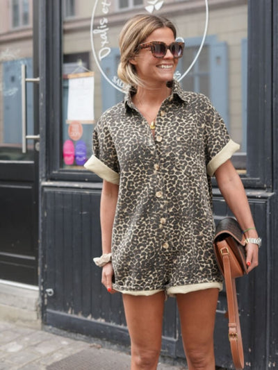 Nonette™ | Vestido camisero con estampado de leopardo