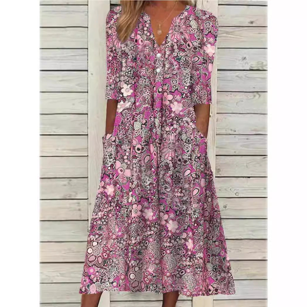 Andrea | Vestido camisero con estampado floral elegante