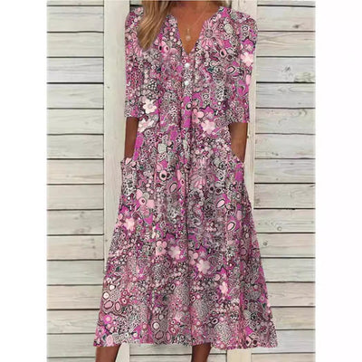 Andrea | Vestido camisero con estampado floral elegante