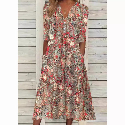 Andrea | Vestido camisero con estampado floral elegante