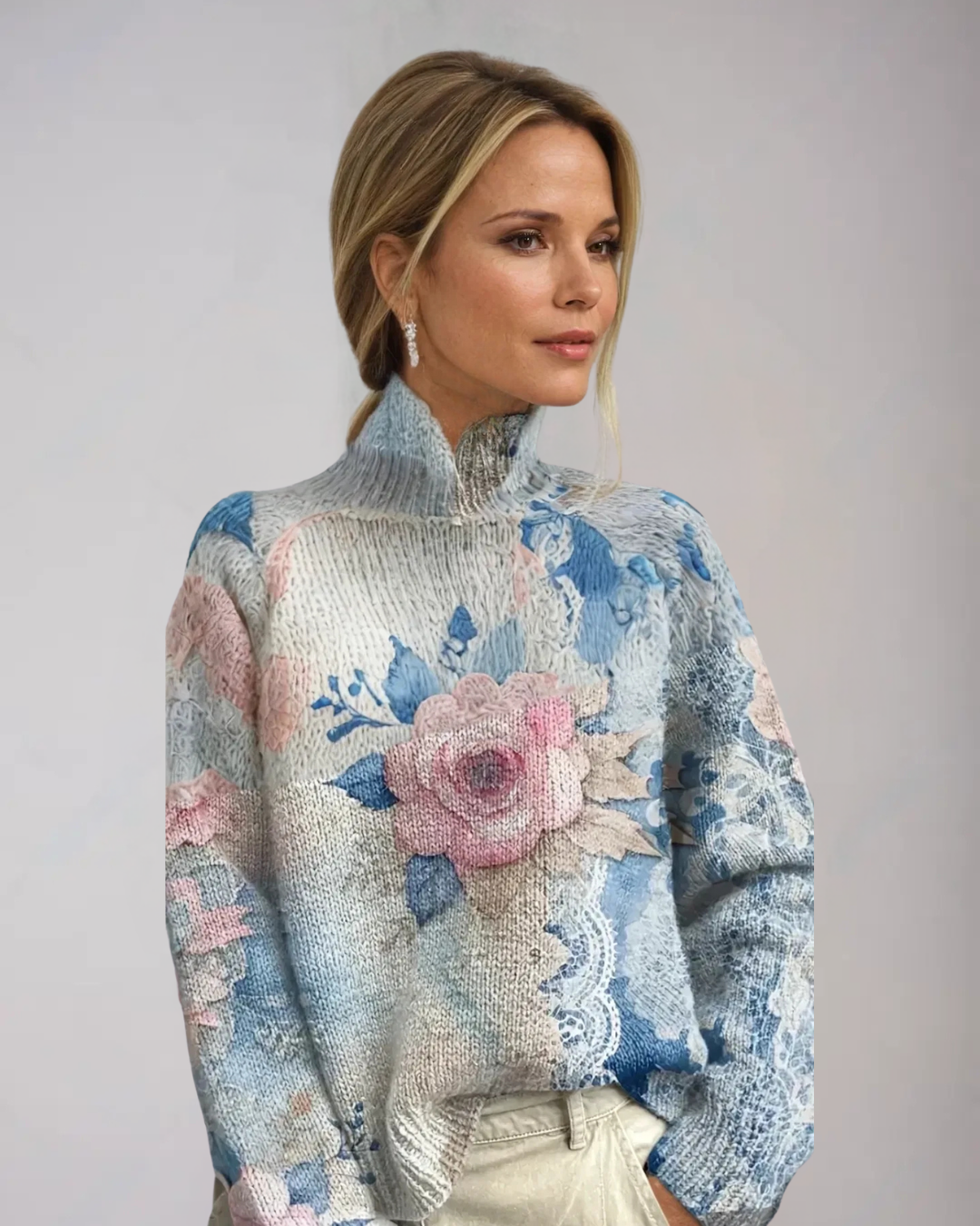 Roos - Jersey de cuello alto tejido con encaje y estampado elegante