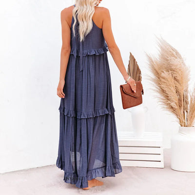 Sarah | Vestido largo con volantes y cuello halter (Casi agotado)