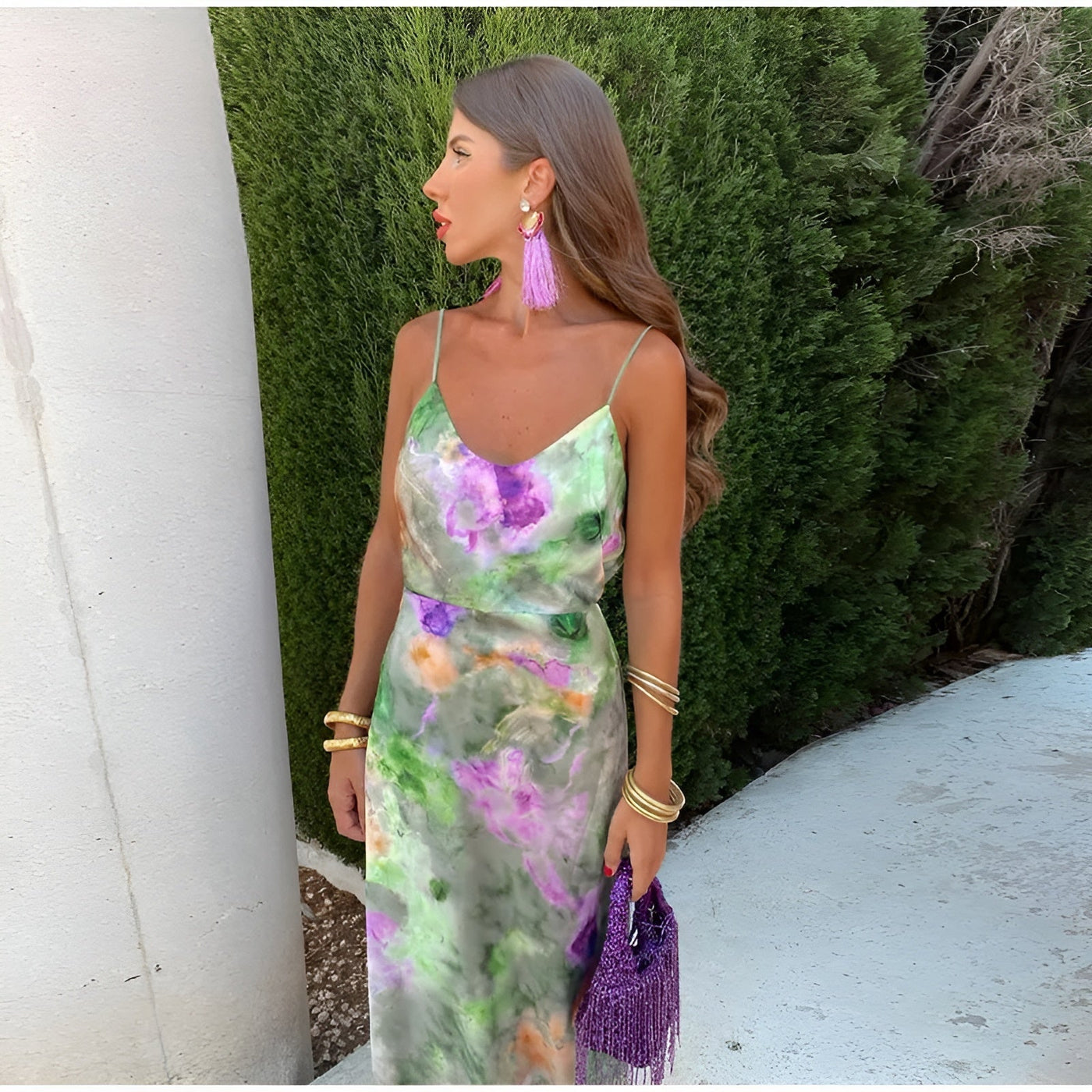 Tove - Vestido largo colorido con efecto tie-dye con lazo extraíble