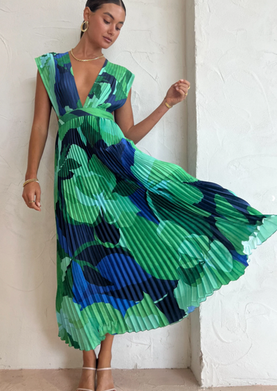 Vestido Evangelina™ Plisado en Tonos Azules