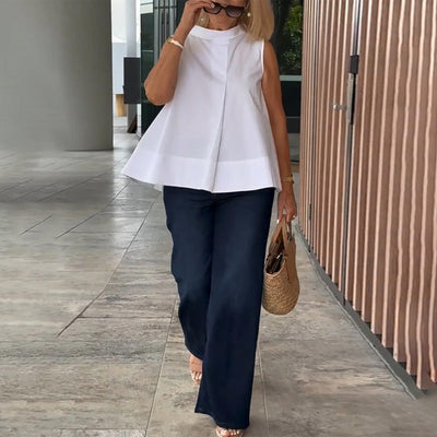 Sana – Blusa lisa sin mangas de estilo minimalista y chic