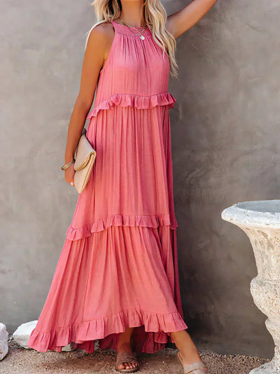 Sarah | Vestido largo con volantes y cuello halter (Casi agotado)