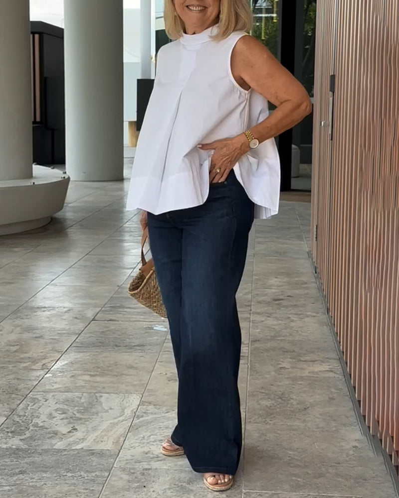 Sana – Blusa lisa sin mangas de estilo minimalista y chic