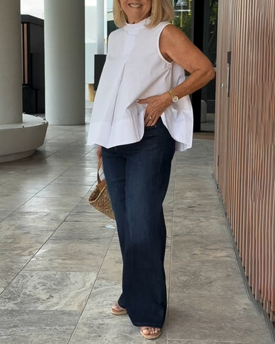 Sana – Blusa lisa sin mangas de estilo minimalista y chic