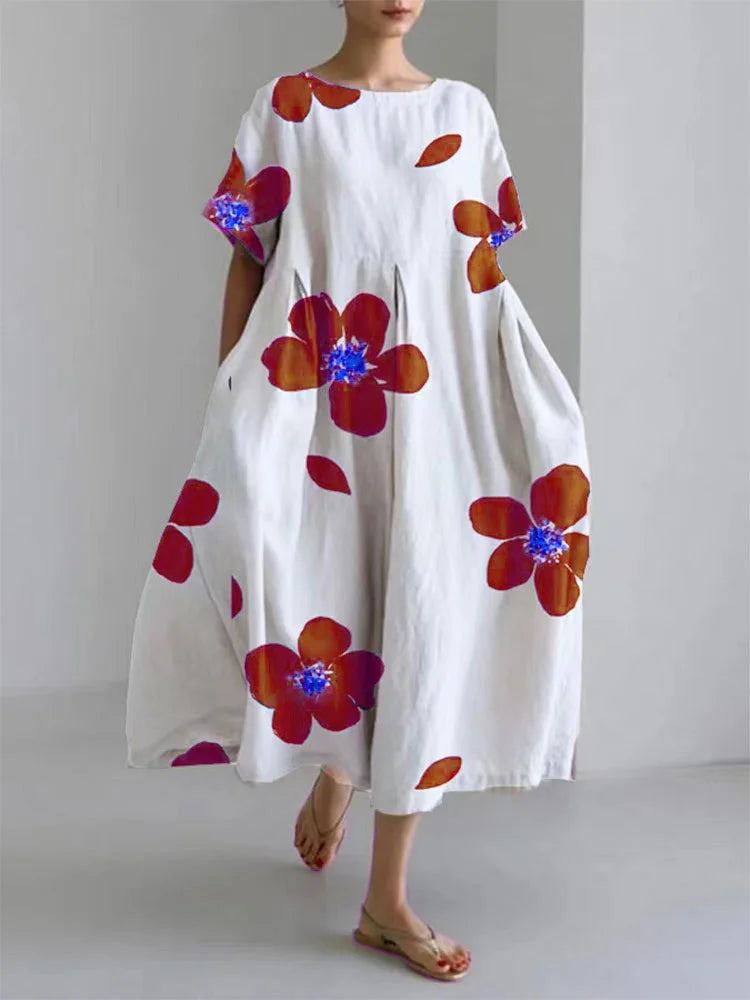 Norie - Vestido de cuello redondo con flores primaverales