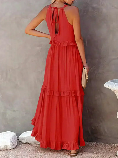 Sarah | Vestido largo con volantes y cuello halter (Casi agotado)