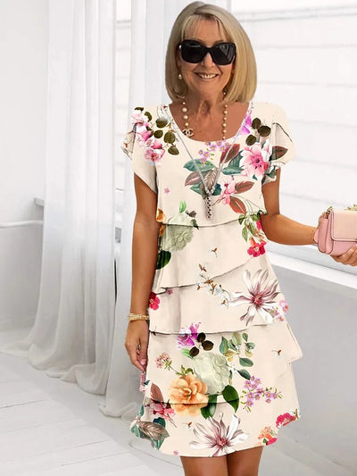 Giselle™ - Vestido plisado con volantes florales