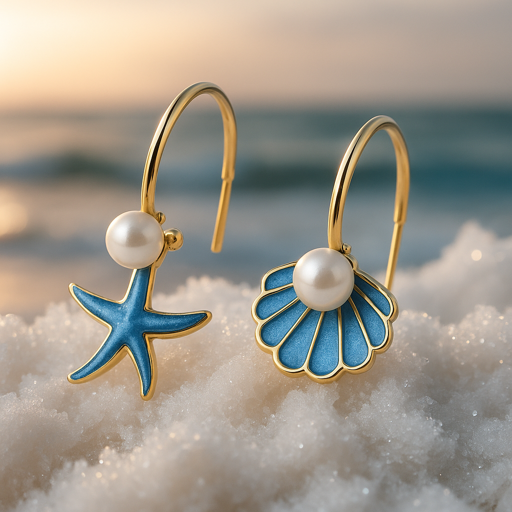 Pendientes de estrellas de mar y conchas