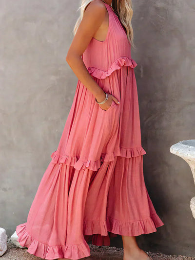 Sarah | Vestido largo con volantes y cuello halter (Casi agotado)