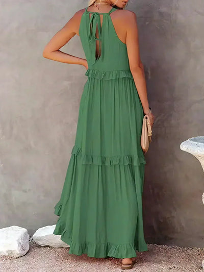 Sarah | Vestido largo con volantes y cuello halter (Casi agotado)