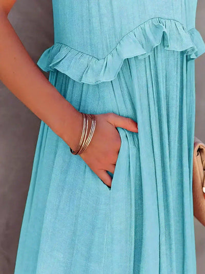 Sarah | Vestido largo con volantes y cuello halter (Casi agotado)