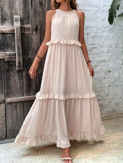 Sarah | Vestido largo con volantes y cuello halter (Casi agotado)