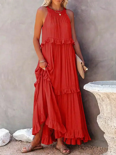 Sarah | Vestido largo con volantes y cuello halter (Casi agotado)