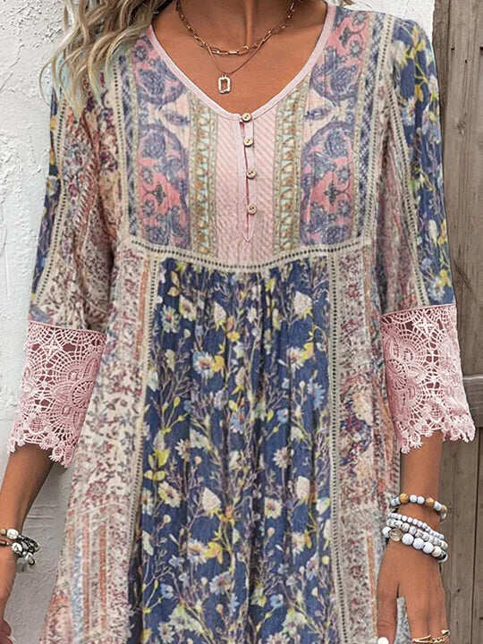 Mirabel | Vestido bohemio con detalles de encaje