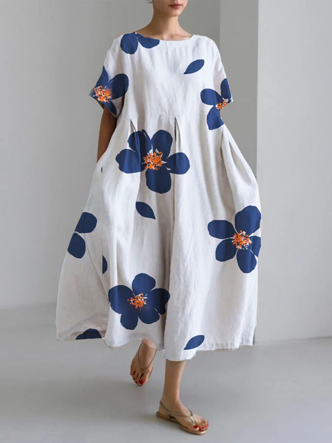 Norie - Vestido de cuello redondo con flores primaverales