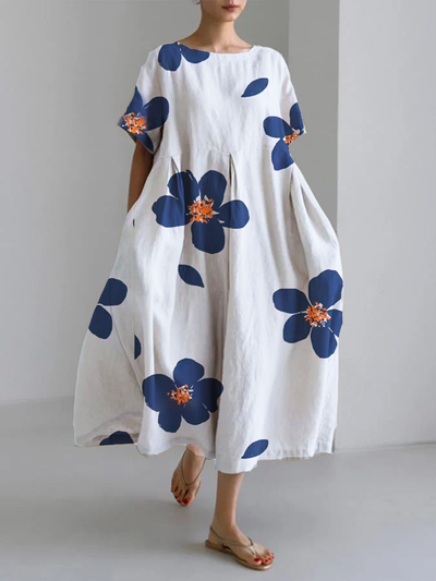 Norie - Vestido de cuello redondo con flores primaverales