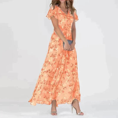 Marit | Elegante vestido largo con cuello en V y estampado floral