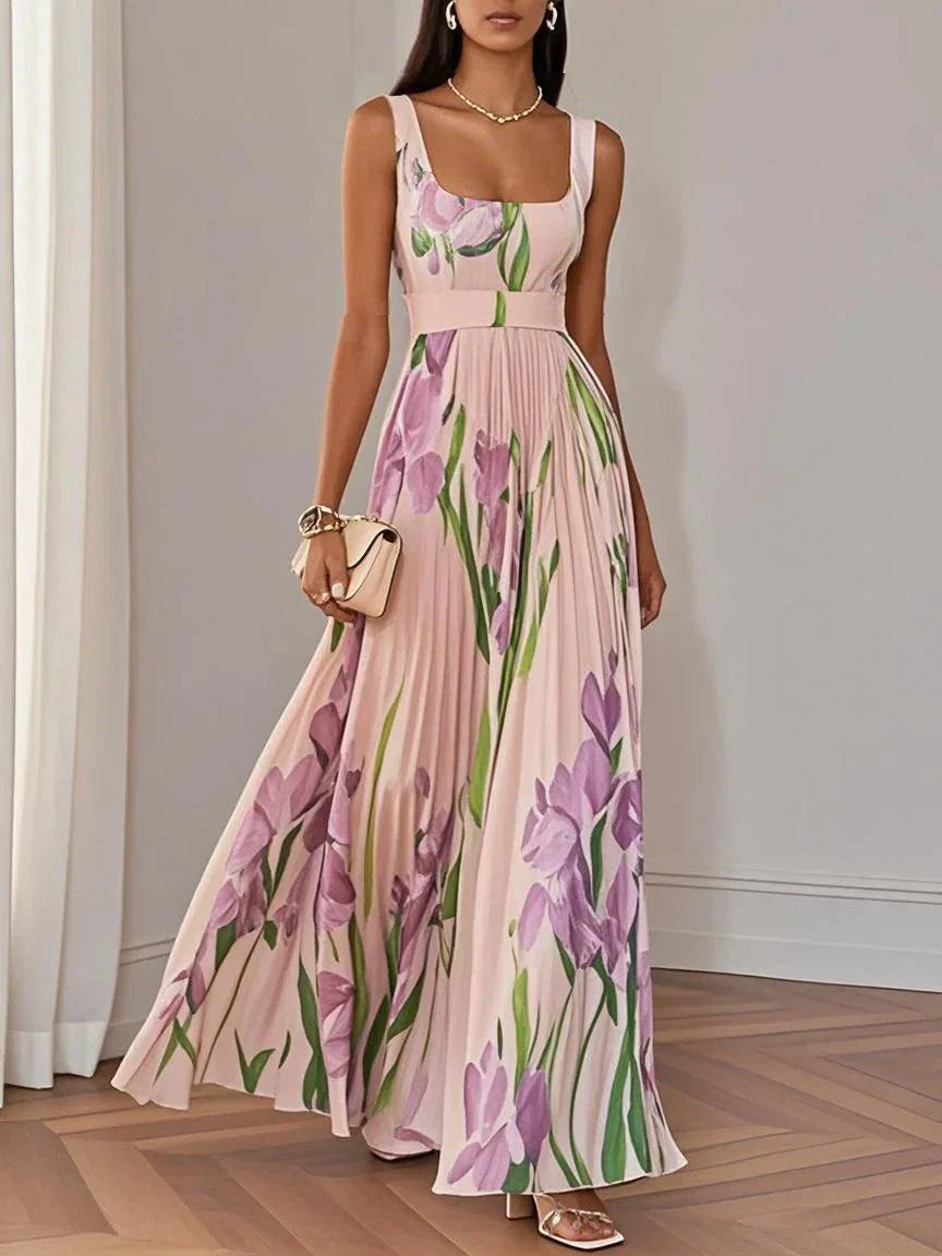 Nina - Vestido largo plisado floral