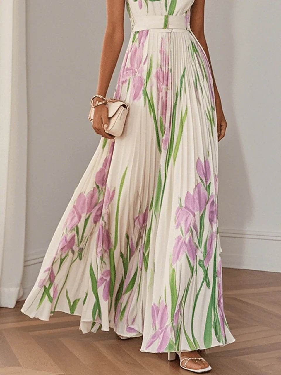 Nina - Vestido largo plisado floral