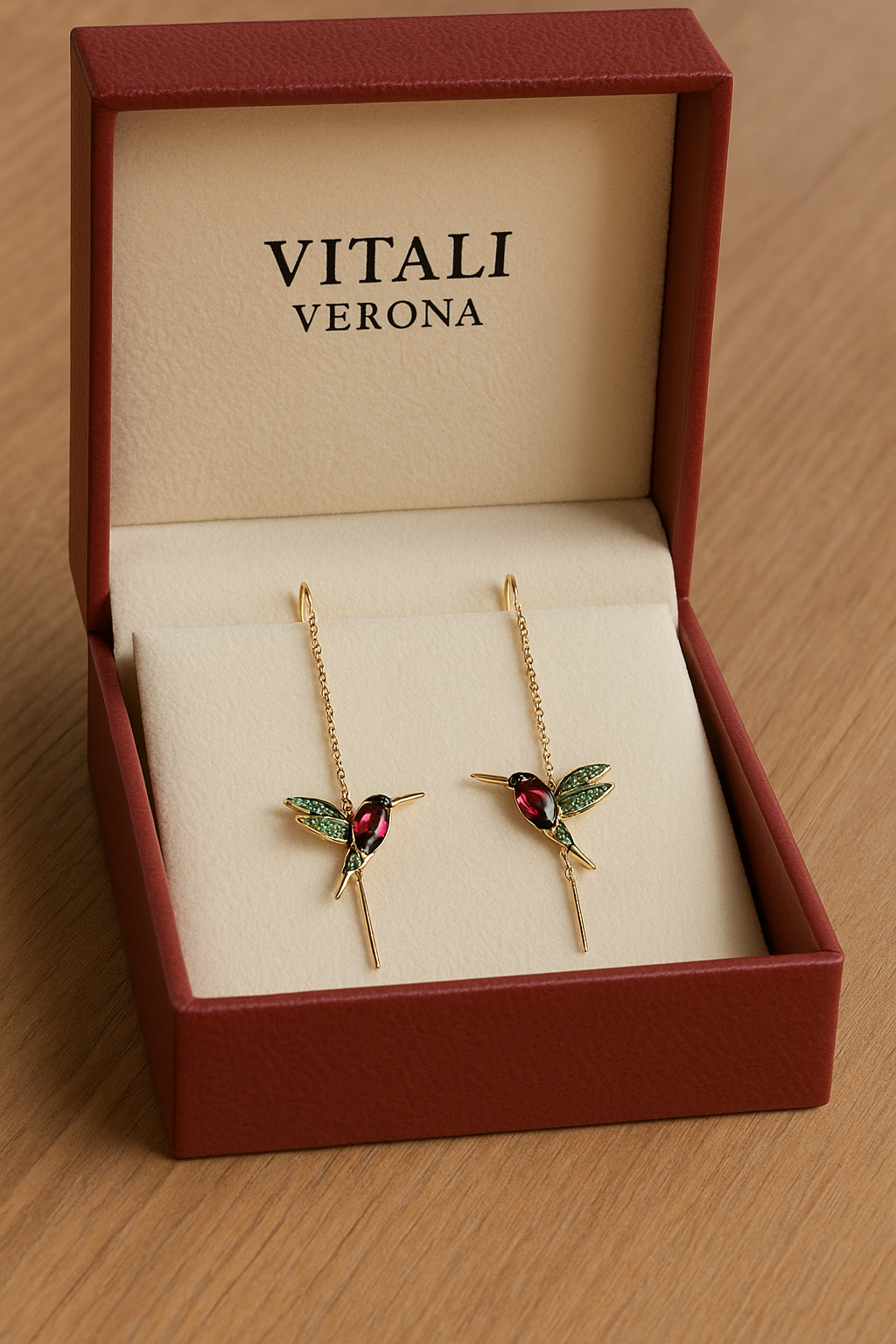 Pendientes de colibrí de esmalte y circonitas