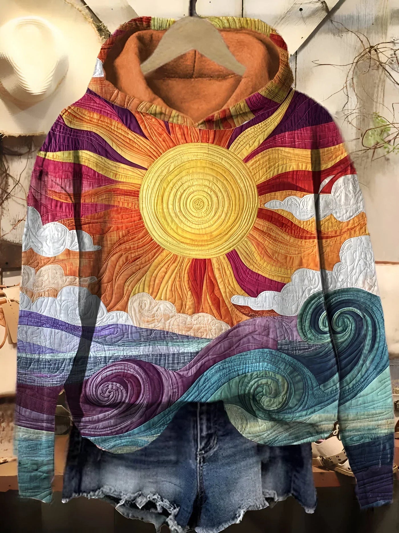 Sofie - Sudadera con capucha vintage de rayo de sol