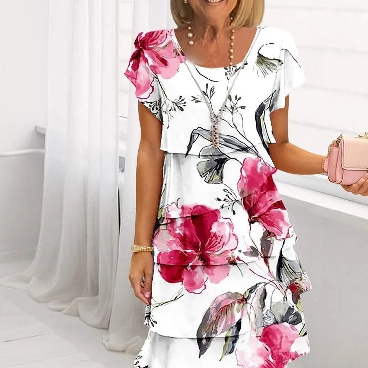 Vestido en cascada con estampado floral