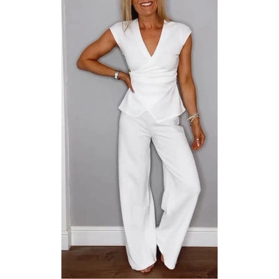 PALMIRA |  Elegante conjunto de top con escote en V y pantalón ancho